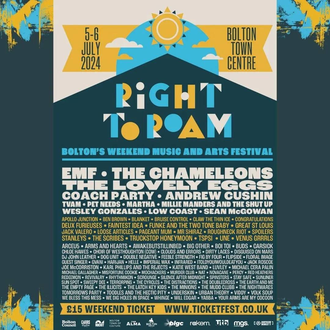 ICYMI - we're playing at Right To Roam Festival in Bolton in a couple of weeks, alongside all these good eggs. We're on at 5pm Sat 6th July, at the world famous Alma Inn. See you there yeah? 

p.s. Tickets are only £15 for two days!! Mad.