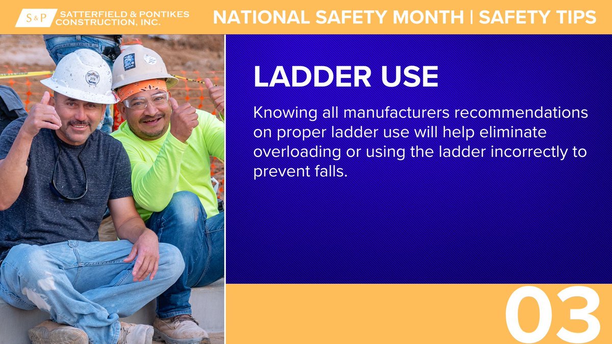 Ladders are an essential tool utilized by most of our trade partners but are also the leading cause of deaths on construction sites. When ladders are defective and/or used improperly they can quickly expose the worker to a fall. 
#nationalsafetymonth #construction #satpon