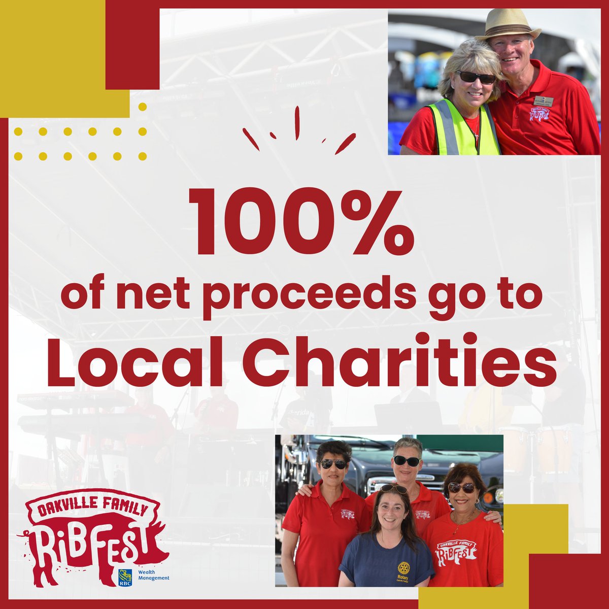 🎟️ Did you know that 100% of net proceeds go to local charities? 🎉 So many organizations are supported through our fundraising - and we couldn't do it without your help and support! 👏

🔎 Find the list of charities we support on our website at oakvillefamilyribfest.com/charities-2