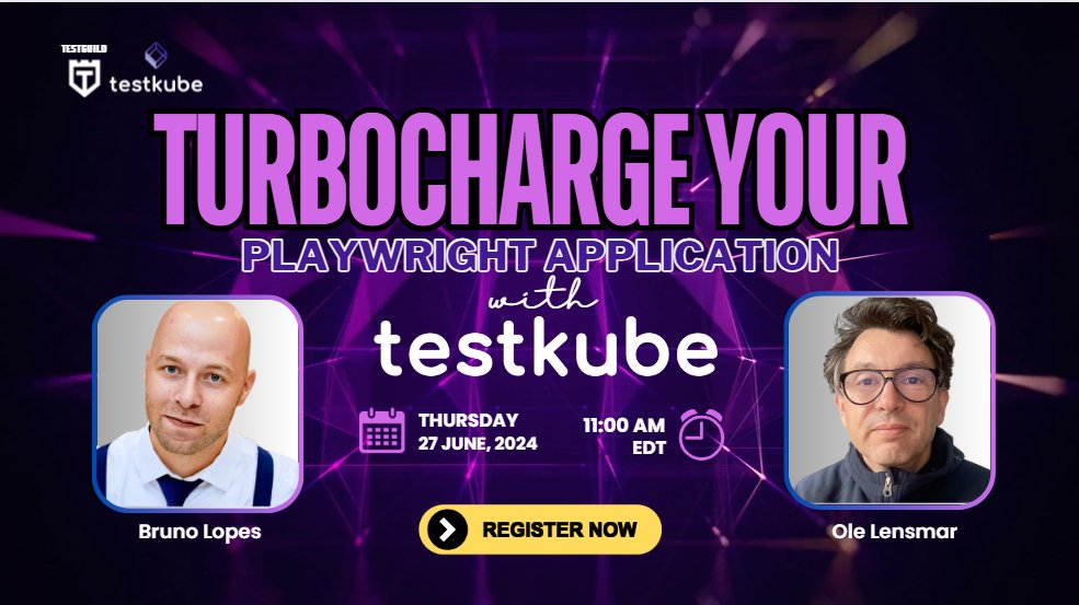 Joe Colantonio (@joecolantonio) on Twitter photo Efficient #testexecution is crucial for #qualitysoftware. Join <a href="/TheBrunoLopes/">Bruno Lopes</a> & <a href="/olensmar/">Ole Lensmar</a> in to learn how @Testkube_io addresses #scaling & #parallelization with its #cloudnativeplatform. Discover the benefits of running #Playwrighttests efficiently. ๐ testguild.com/webinar-turbocโฆ Efficient #testexecution is crucial for #qualitysoftware. Join <a href="/TheBrunoLopes/">Bruno Lopes</a> & <a href="/olensmar/">Ole Lensmar</a> in to learn how @Testkube_io addresses #scaling & #parallelization with its #cloudnativeplatform. Discover the benefits of running #Playwrighttests efficiently. ๐ testguild.com/webinar-turbocโฆ