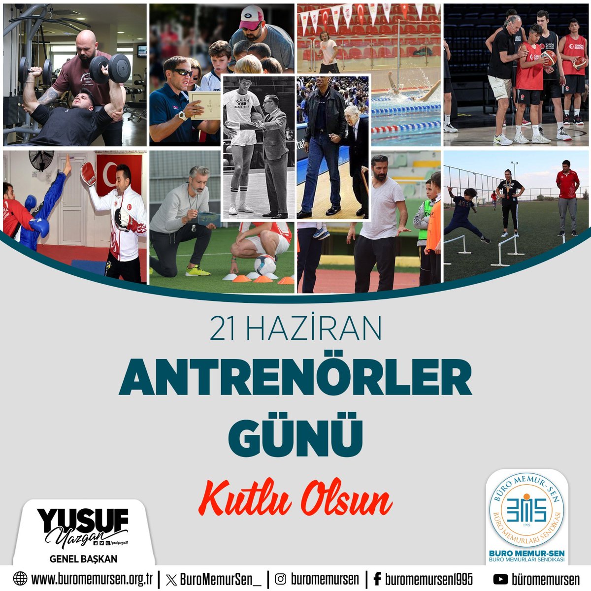Varlığınız, başarımızın temel taşıdır. 

Büro Memur-Sen Ailesi olarak, birçok sportif başarının gururunu yaşatan sporcularımızın yetişmelerinde büyük emekleri olan antrenörlerimizin; 21 Haziran Antrenörler Gününü kutluyoruz.  

Büro Memur-Sen olarak
21 Haziran Antrenörler Günü