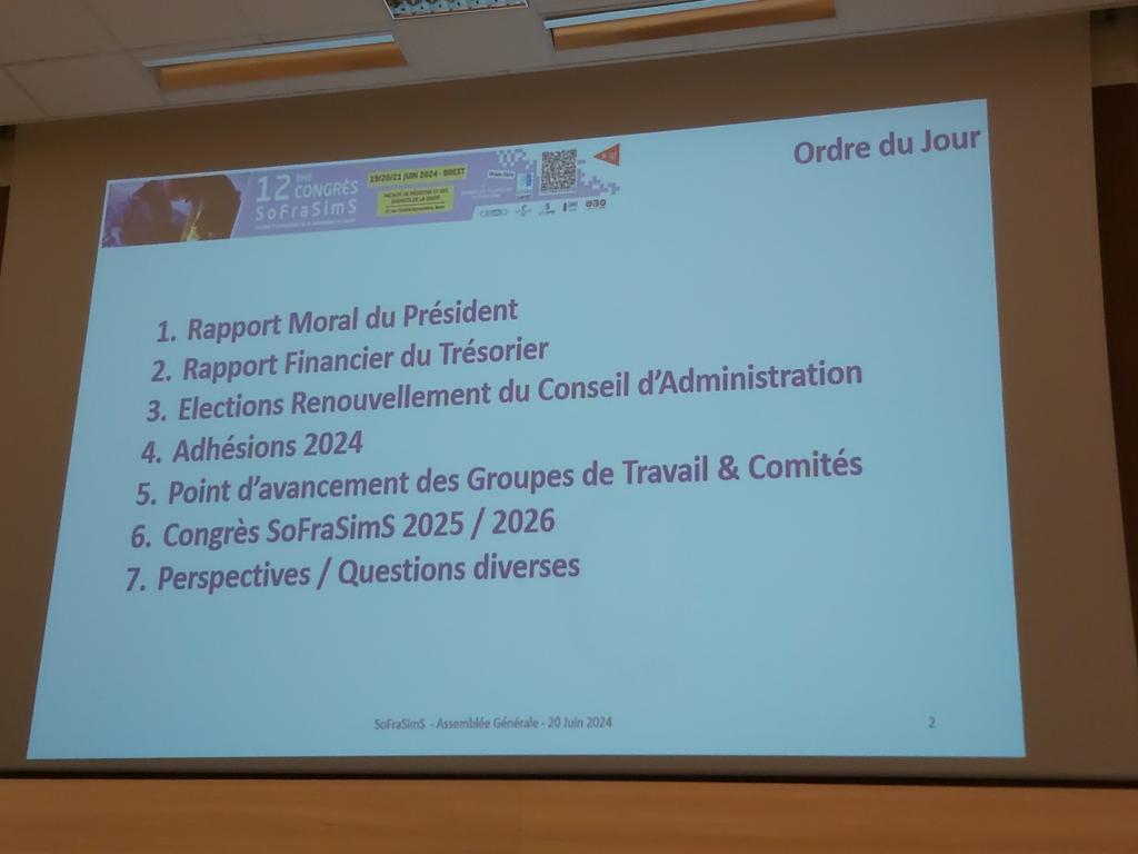 Place à  #AG  de la <a href="/LaSoFraSimS/">SoFraSimS</a> 
Validation des rapports #moral #President #financier #tresorier
Présentation des membres élus #CA Félicitations à toutes et tous !