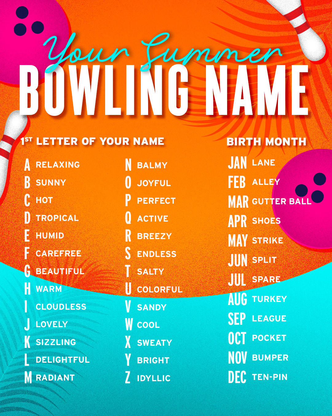 AMF Bowling Co. on X: &ldquo;Everybody has a summer bowling name 