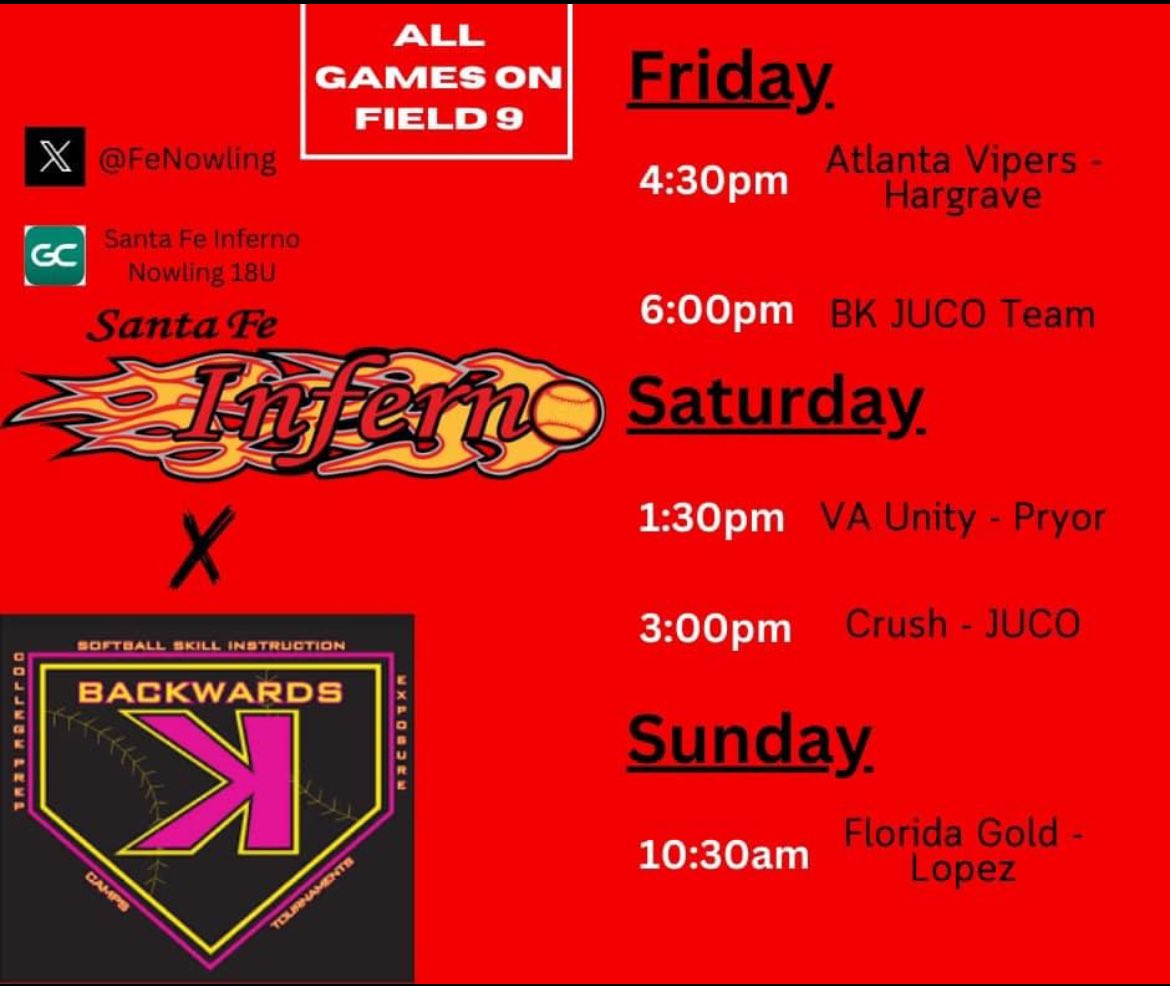 Alexandria (Alex) Whitfield (@alex_whitfield3) on Twitter photo Schedule for this weekend! Come out and watch! <a href="/BaynesCoach/">Coach Baynes</a> <a href="/ashlieghmclean/">Ashliegh McLean</a> <a href="/FeNowling/">Santa Fe Inferno-Nowling</a> Schedule for this weekend! Come out and watch! <a href="/BaynesCoach/">Coach Baynes</a> <a href="/ashlieghmclean/">Ashliegh McLean</a> <a href="/FeNowling/">Santa Fe Inferno-Nowling</a>