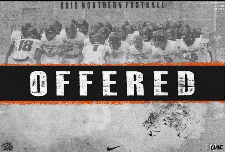 Kamloggins51's tweet photo. #AGTG after a great conversation with @CoachGlosek I am blessed to receive an offer from @OhioNorthernFB 🖤🧡!!!
@CoachJMStevens 
@JaredLuginbill 
@Mark__Porter 
@onurecruitingfb https://t.co/cyHW4Yeuoy