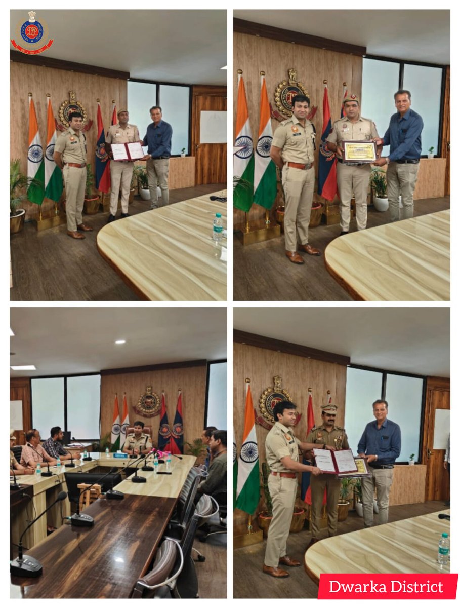 DCPDwarka's tweet photo. Well Deserved!

The GM of IOCL felicitated SHO Dwarka Sec. 23 and dedicated staff for cracking the petroleum theft case.

Team arrested 7 accused including the kingpin. 
 
Staff was felicitated with commendation cards &amp; cash rewards. 

Kudos to team PS Dwarka Sec.23! @DelhiPolice https://t.co/iJC2UcPiIt
