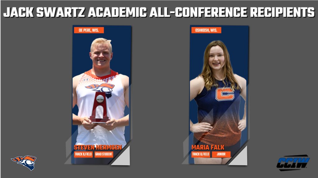 pio_athletics's tweet image. Each season, each CCIW institution selects 2 student-athletes to be honored as Jack Swartz Academic All-Conference recipients. To be eligible, one must have an overall GPA of 3.50. Congrats to @carrollu's Spring winners, Steven Hermsen and Maria Falk! #GoPios @Sports_Freeman