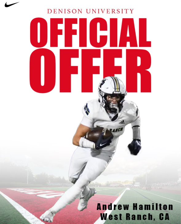 Andrew Hamilton (@andrewh_2025) on Twitter photo I’m honored to receive an offer from Denison University! Thank you <a href="/coachhatem/">Jack Hatem</a> and <a href="/CoachKJarrett/">Kaleb Jarrett</a> for this opportunity! <a href="/DUFootball/">Denison Football</a> <a href="/WestRanchFB/">West Ranch Football</a> #GoBigRed #RollDenny <a href="/GregBiggins/">Greg Biggins</a> <a href="/adamgorney/">Adam Gorney</a> I’m honored to receive an offer from Denison University! Thank you <a href="/coachhatem/">Jack Hatem</a> and <a href="/CoachKJarrett/">Kaleb Jarrett</a> for this opportunity! <a href="/DUFootball/">Denison Football</a> <a href="/WestRanchFB/">West Ranch Football</a> #GoBigRed #RollDenny <a href="/GregBiggins/">Greg Biggins</a> <a href="/adamgorney/">Adam Gorney</a>