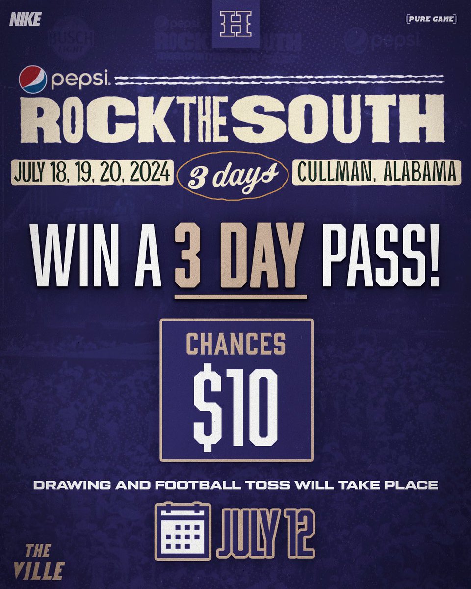 📢‼️Hanceville Football is selling chances to win TWO three day passes to Rock The South! Contact Coach Estes (lestes@ccboe.org) or any high school or middle school football plays to purchase a chance for $10!
