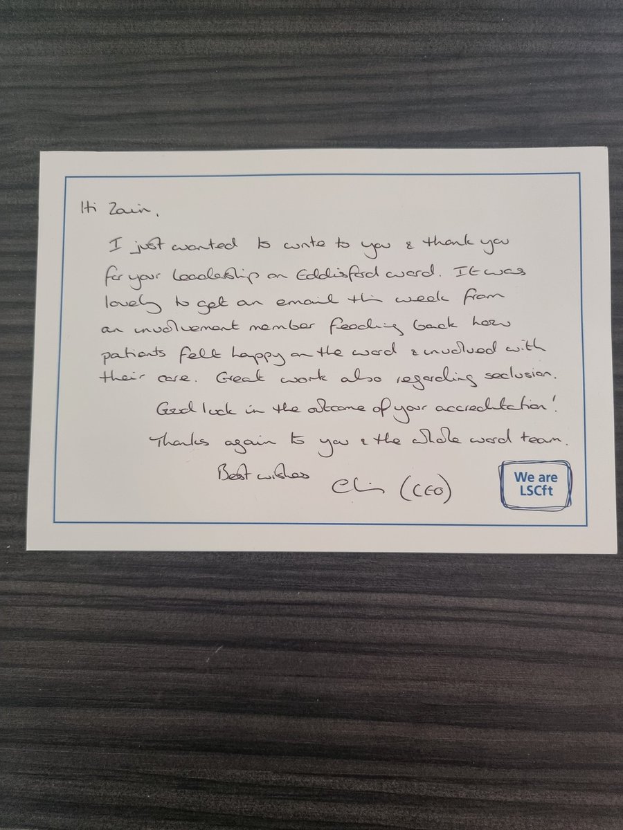 EdisfordWard's tweet photo. We are absolutely chuffed to receive this letter in the post from our very own CEO @ChrisOliverNHS. It means alot to the team and Zain. Makes us prouder to work for @WeAreLSCFT @chrisbrewer7 @chrissy4ster @PaigeBurnett_xx @MorettaRuss https://t.co/xI35VnDxKW