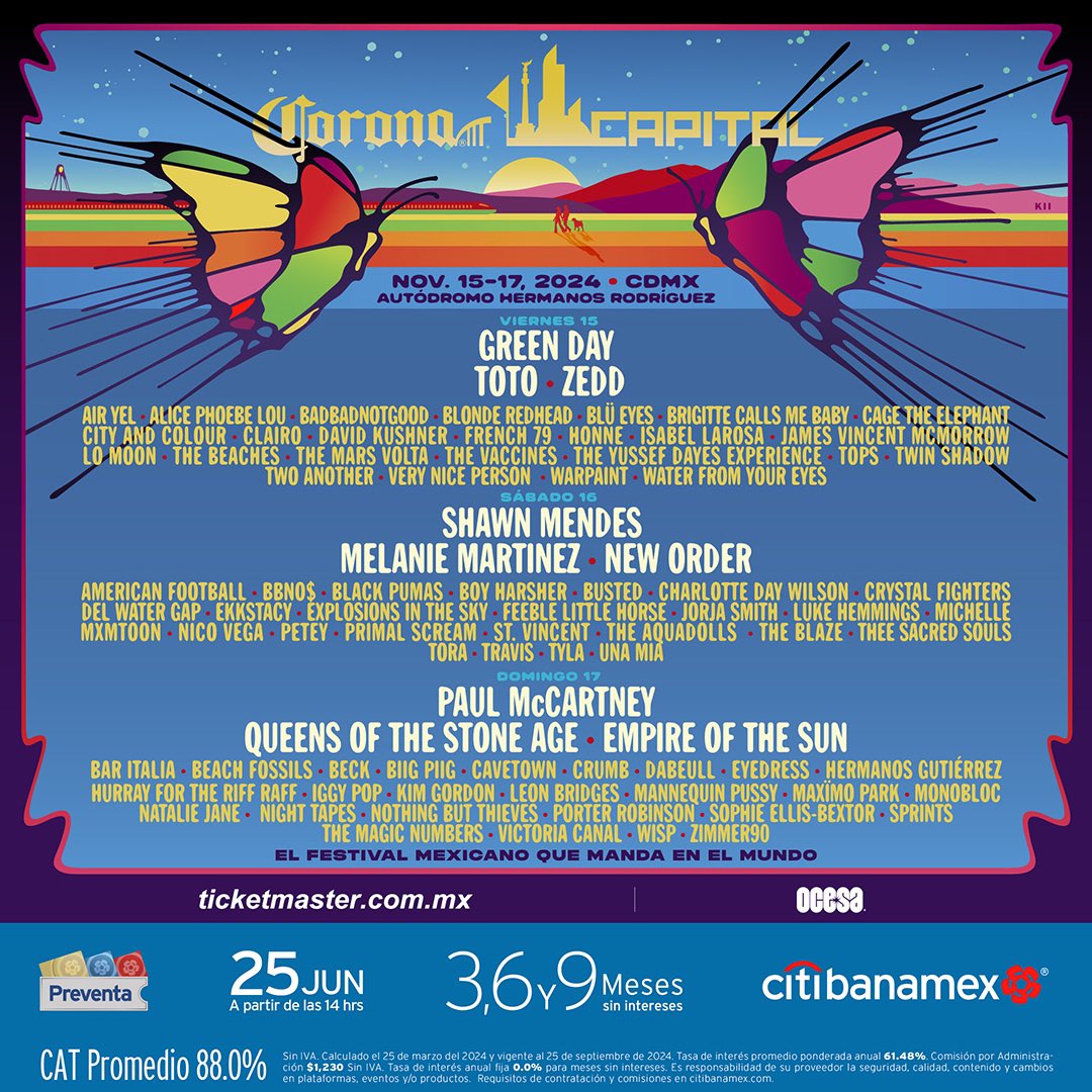 TheMostWantedMX's tweet photo. #ultimahora este es el cartel oficial del #Coronacapital 2024 con headliners como Green Day, Toto y Paul McCartney 
Más en: https://t.co/KJzBAAl899 https://t.co/Ii0W24Lzg7