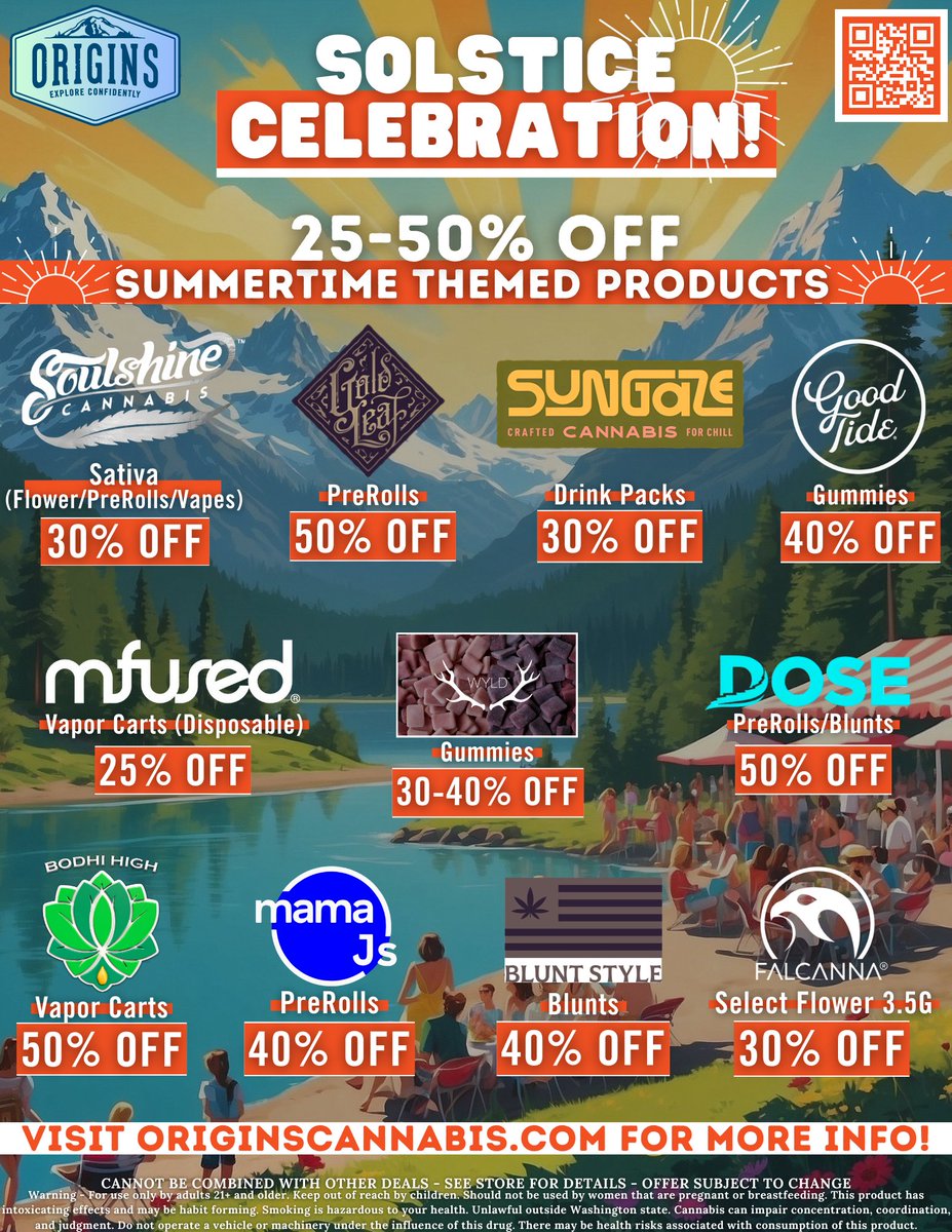 Origins_Wa's tweet photo. ⛱️ Summer is Waiting, Join the Solstice Celebration at Origins &amp; Get Blazed! 🫠
.
.
.
#pnw #washington #seattle #westseattle #redmond #origins #summer #toke #premium #farms #educationonly #21plusonly #local #cannanews #pnwgrown #summersolstice #celebration #sunshine #june https://t.co/o7zEsklCn1