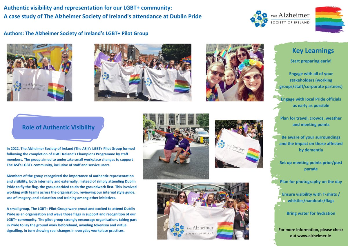 alzheimersocirl's tweet image. Our fab colleagues, Diane &amp;amp; Saoirse at this year’s @EngagingDemIrl Conf. @DianeODohert presented a case study on ASI&apos;s attendance at Dublin #Pride2023 - great to share learnings with researchers &amp;amp; other organisations  🌈👏

More on #ASIPride: alzheimer.ie/creating-chang… 

#Pride2024