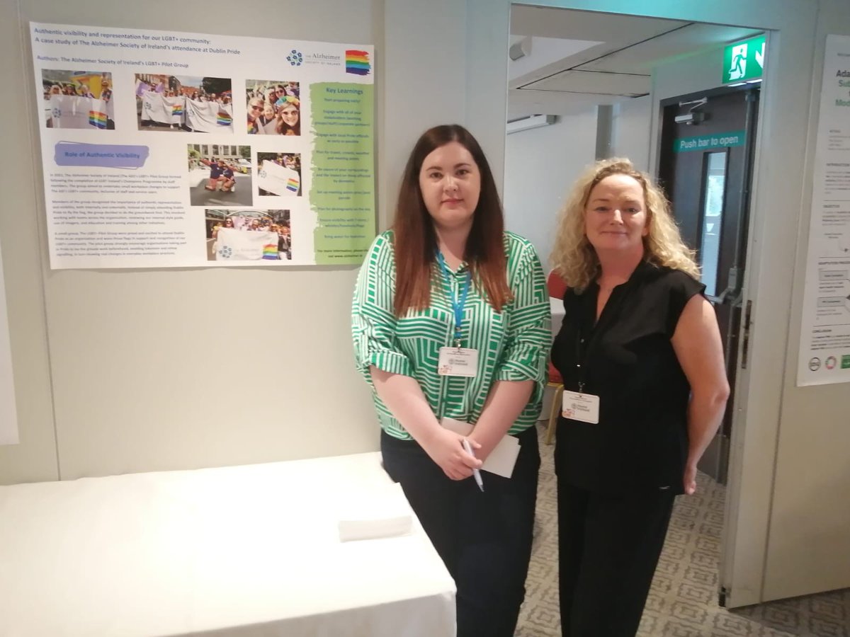 alzheimersocirl's tweet image. Our fab colleagues, Diane &amp;amp; Saoirse at this year’s @EngagingDemIrl Conf. @DianeODohert presented a case study on ASI&apos;s attendance at Dublin #Pride2023 - great to share learnings with researchers &amp;amp; other organisations  🌈👏

More on #ASIPride: alzheimer.ie/creating-chang… 

#Pride2024