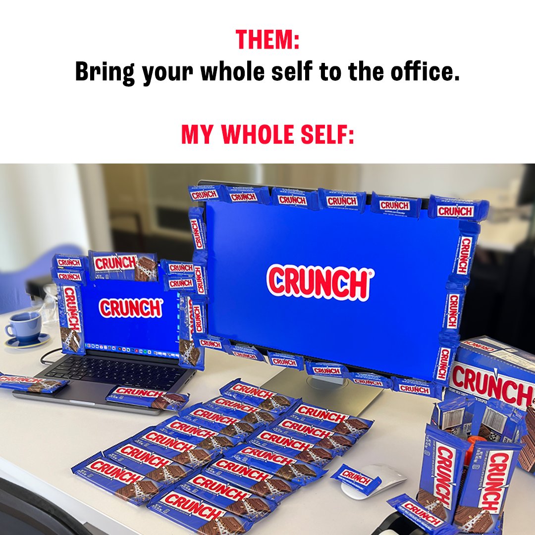 crunchbar's tweet image. When going into the office is a treat. Comment a 🍫 and we just might swag out your cubicle with CRUNCH!

#officeculture #returntowork #inperson #TurnUpTheFun #CRUNCH