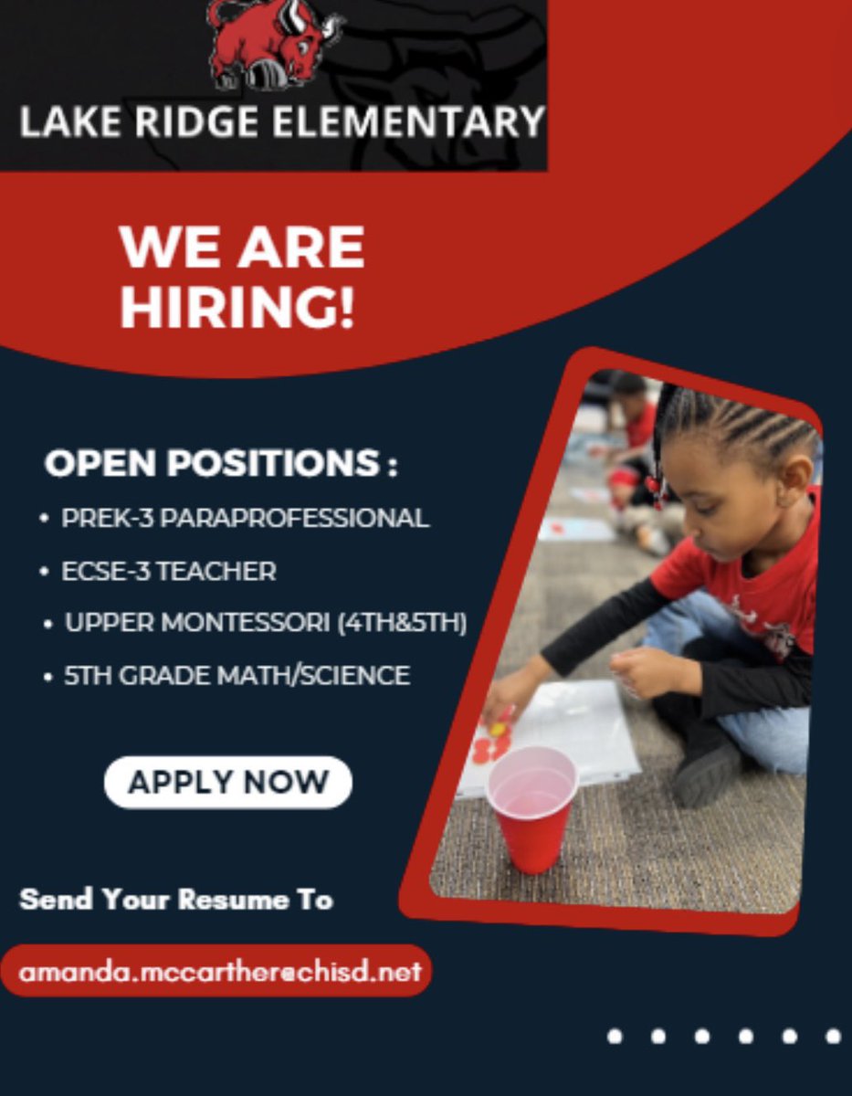 Lake Ridge is looking for qualified teachers and paraprofessionals to join their team! Interested in learning how you can aCHieve more in Cedar Hill? 

Start here: finance.chisd.net/scripts/wsisa.…