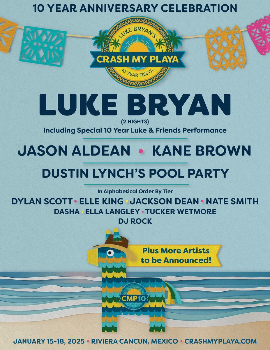 kanebrown's tweet image. heading to mexico this winter for @crashmyplaya’s 10 Year Fiesta 🔥 packages on sale 6/28 at 3PM EDT. see you on the beach Jan 15-18: crashmyplaya.com