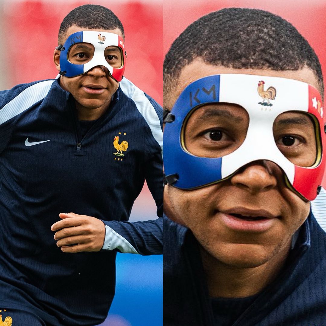 citybetsmx's tweet photo. La Selección de Francia subió esta fotografía de Kylian Mbappé con su nueva máscara. 😂😱😱
#CrownCityBets #Soccer #Deporte #Veracruz #Sports #Aguascalientes #Fútbol #México #ClickATuSuerte #Bets #Meme #Divertido #KylianMbappé #Francia https://t.co/m4eSaj8Y2k