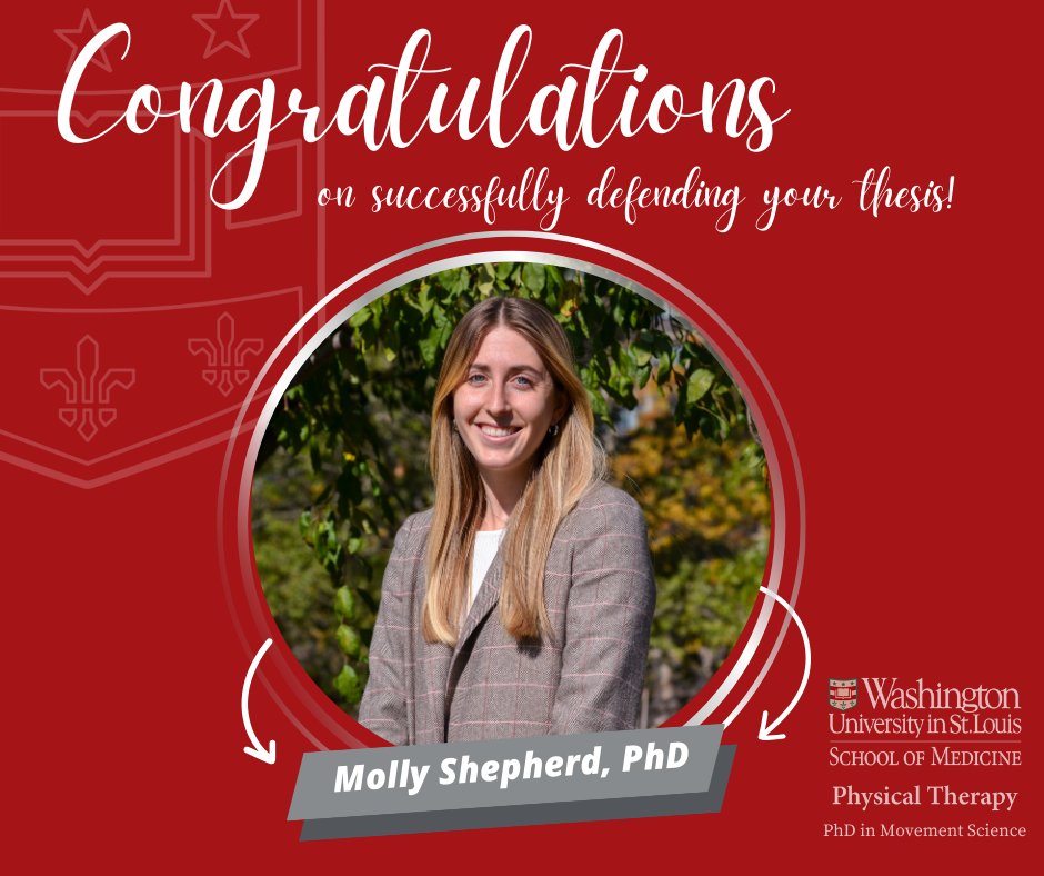 WashU Medicine Physical Therapy (@washumedpt) on Twitter photo Congratulations to Molly Shepherd, PhD on successfully defending her thesis for the Movement Science Program! We are so proud of you and cannot wait to see where your journey takes you next! 🥳
#thesisdefense #PhD #movementscience #washu
#WashUPT <a href="/MDHarrisLab/">Michael Harris</a> Congratulations to Molly Shepherd, PhD on successfully defending her thesis for the Movement Science Program! We are so proud of you and cannot wait to see where your journey takes you next! 🥳
#thesisdefense #PhD #movementscience #washu
#WashUPT <a href="/MDHarrisLab/">Michael Harris</a>