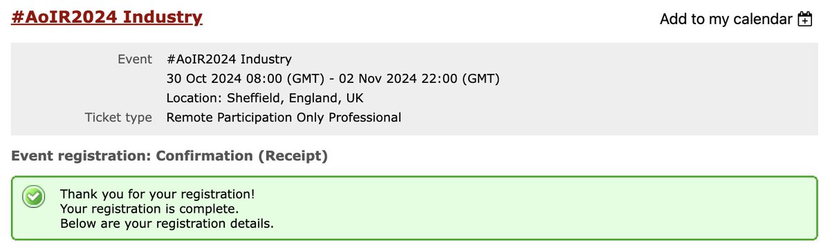 The blow of not being able to attend #AoIR2024 in person because I'll be on mat leave has been significantly softened by allowing virtual attendance this year, and with no registration fees!! 🥳