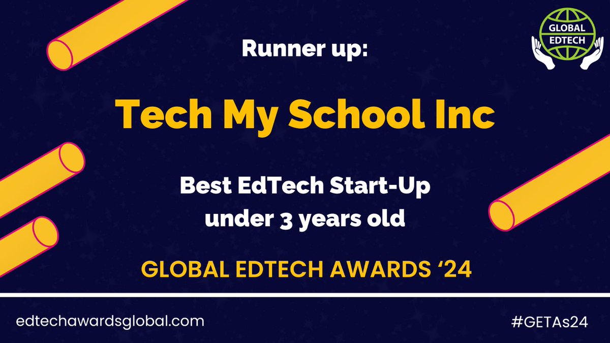 Global EdTech 🙌🌏 (@global_edtech) on Twitter photo A big round of applause for <a href="/techmyschool/">Tech My School</a>, the runner-up in the Best EdTech Start-Up category!
#WellDone! #GETAs24 A big round of applause for <a href="/techmyschool/">Tech My School</a>, the runner-up in the Best EdTech Start-Up category!
#WellDone! #GETAs24