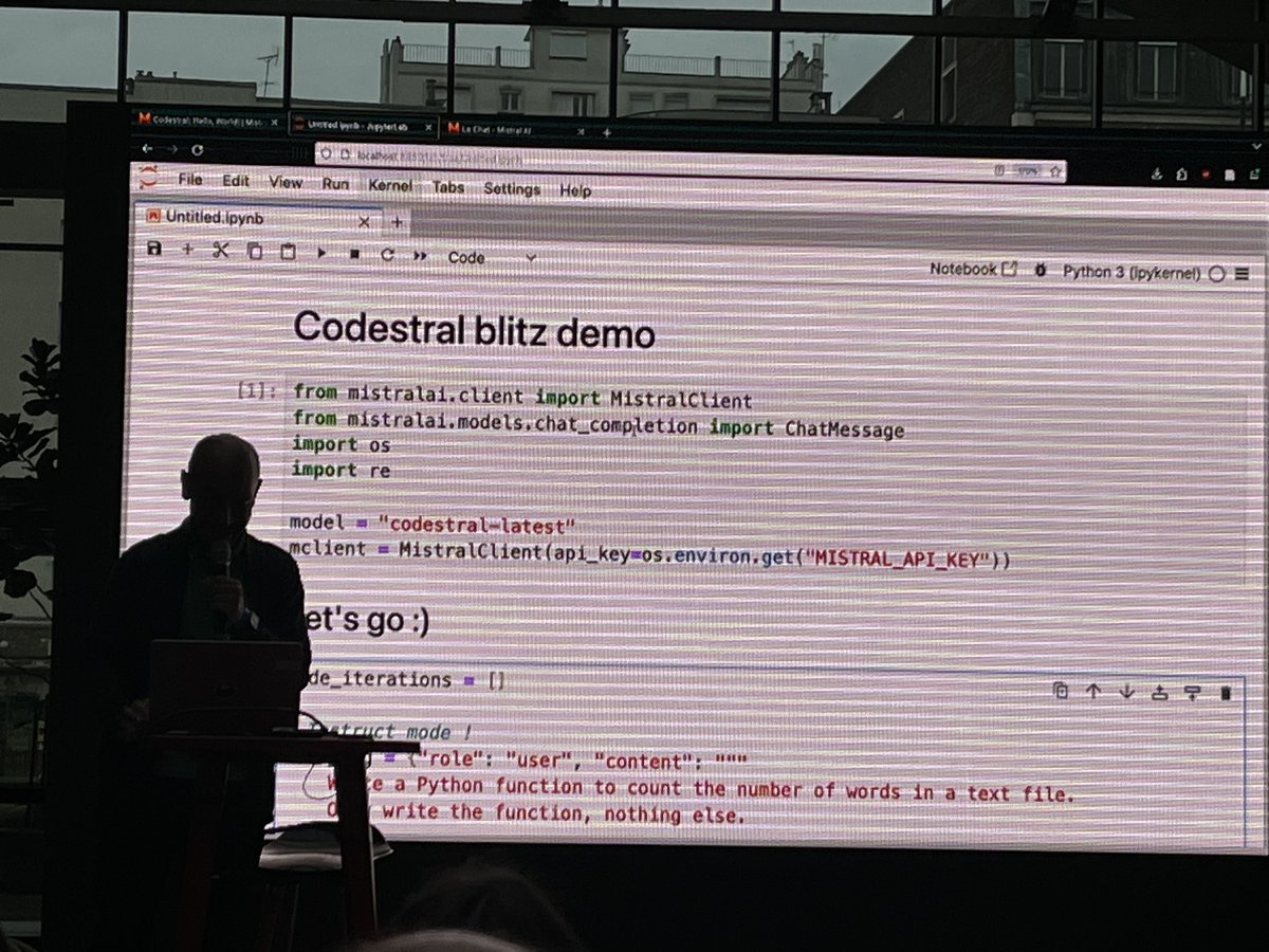 YadaYac's tweet image. Latest talk at Paris #opensource #AI with a special guest from @MistralAI using #codestral mistral.ai/news/codestral/ to finish this very packed evening