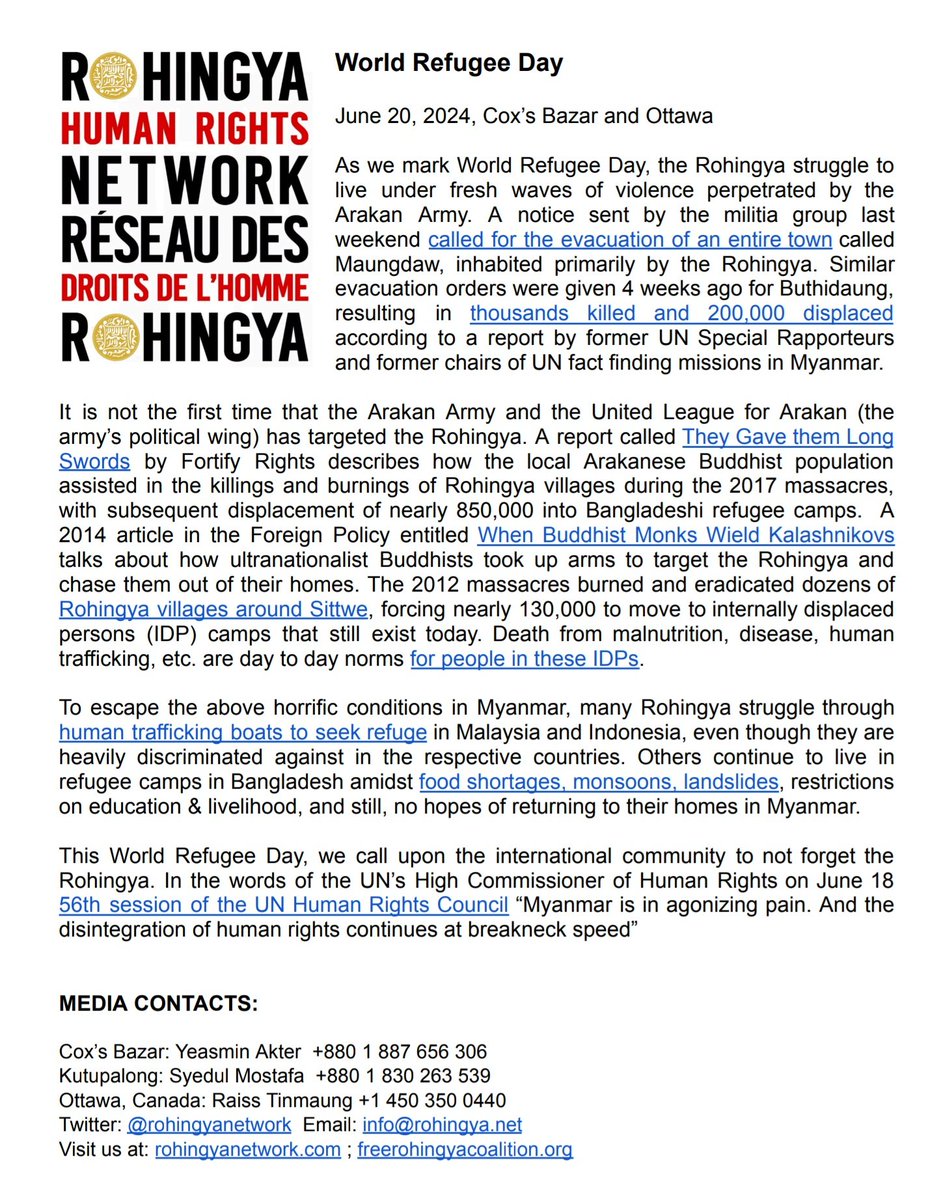 rohingyanetwork's tweet photo. #RefugeeWorldDay for #Rohingya means dodging massacres in Myanmar & inhumane cond in Bangladesh @brett_throop @roxleouz @glennboyes @MIJamjoom @mehdirhasa @omarsachedina @NatashaFatah @NahlahAyed @Midiinfo @MCAuger @levonsev @thomasgerbet @patriceroytj @rimaelkhoury @clarissaward https://t.co/HuodiRyAGY