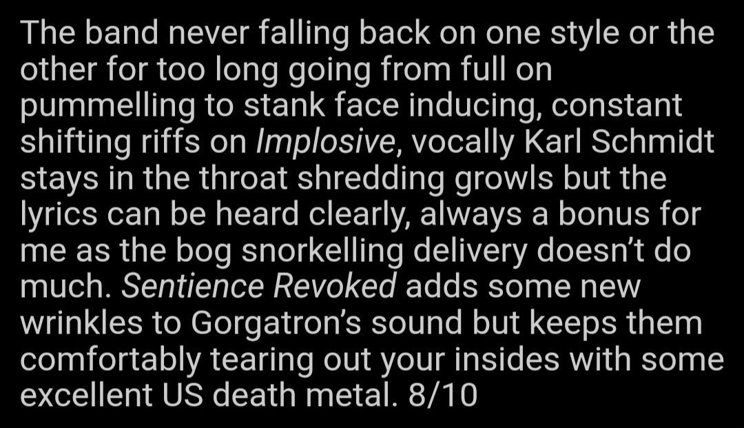 RedefiningDark's tweet photo. Thank you to Matt at @MusipediaOMetal for the brilliant review of the new Gorgatron album "Sentience Revoked", coming out tomorrow 🤘🏻🫡 #gorgatron #review #redefiningdarkness https://t.co/Wza8wCqRlF