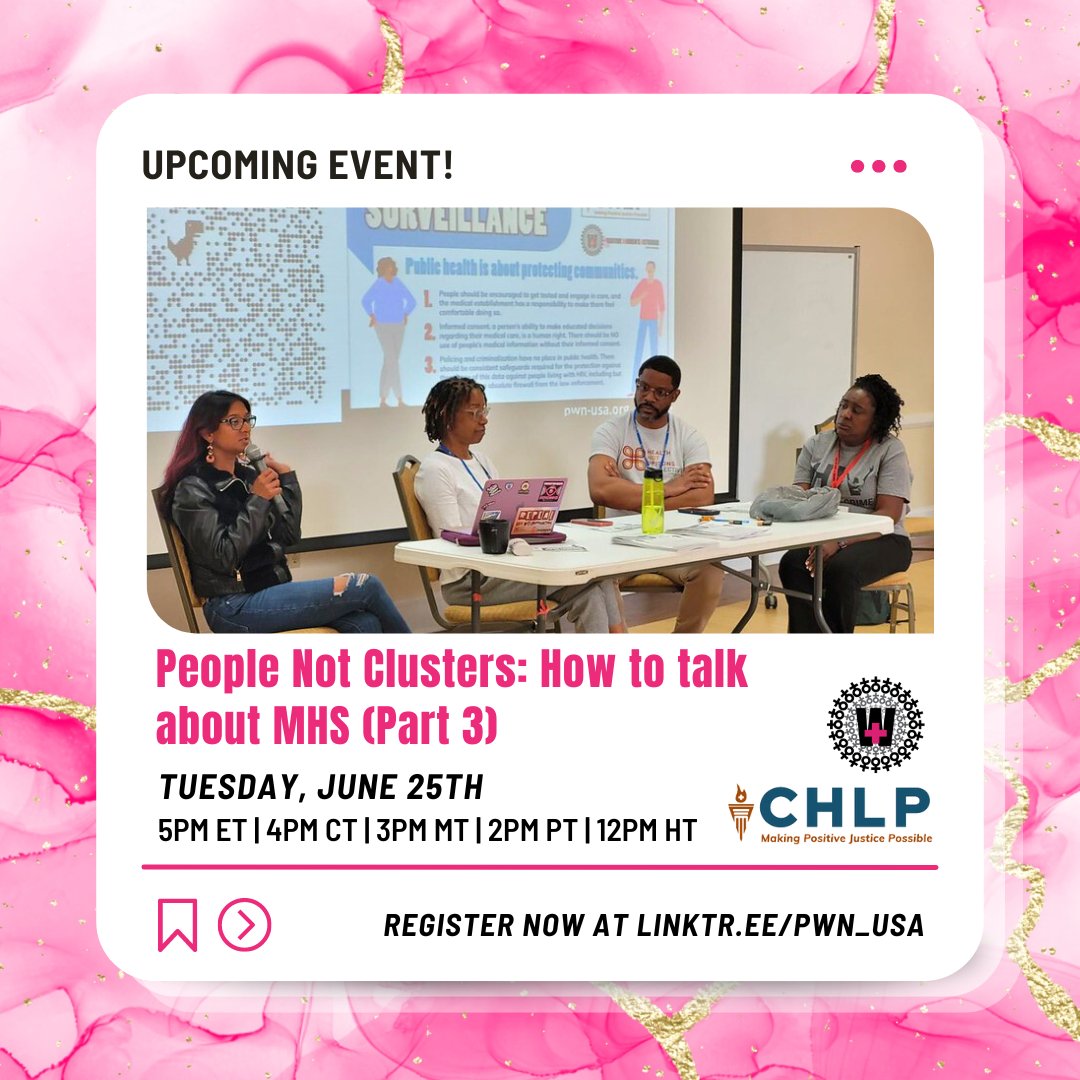 TUESDAY: CHLP's Amir Sadeghi joins Positive Women's Network for the training series "People Not Clusters: Breaking down Molecular HIV Surveillance with Advocates." On Tues, June 25 at 5p ET the topic is "How to Talk about MHS." More info and to register: hivlawandpolicy.org/events/people-…