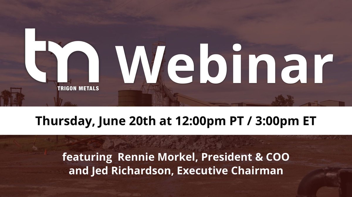 Focus Communications IR (@focus_ir) on Twitter photo Starting in 30 minutes!
Join <a href="/trigonmetals/">Trigon Metals</a> President & COO, Rennie Morkel & Executive Chairman, Jed Richardson, for an overview of the Company's May 2024 underground production at Kombat, details on production in the 2025 financial year & more.
Register: bit.ly/4efhvqB Starting in 30 minutes!
Join <a href="/trigonmetals/">Trigon Metals</a> President & COO, Rennie Morkel & Executive Chairman, Jed Richardson, for an overview of the Company's May 2024 underground production at Kombat, details on production in the 2025 financial year & more.
Register: bit.ly/4efhvqB