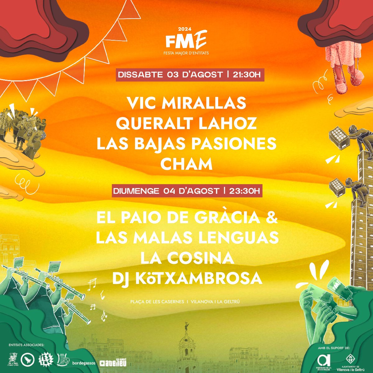 ✨ FME 2024 ✨

La música continua sent el plat fort de la #FME, enguany amb una aposta musical variada i de proximitat que ens farà ballar i cantar fins ben entrada la matinada!💃❣️

📍Apunta la data!
3 i 4 d'agost | Plaça de les Casernes!

#FestaPopular #CulturaGratuïta #FME24