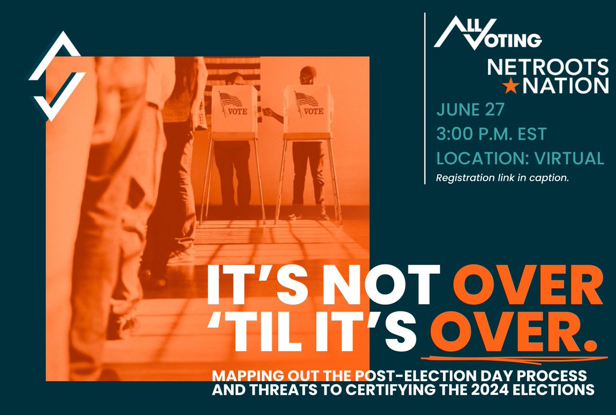 All Voting is Local (@votingislocal) on Twitter photo What happens after all the ballots are cast on Election Day? How can we ensure that all votes are counted? Our team members will join panelists from <a href="/protctdemocracy/">Protect Democracy</a> and <a href="/VerifiedVoting/">Verified Voting</a> to discuss this and more. You only need a virtual ticket to attend! registration.socio.events/e/netroots24 What happens after all the ballots are cast on Election Day? How can we ensure that all votes are counted? Our team members will join panelists from <a href="/protctdemocracy/">Protect Democracy</a> and <a href="/VerifiedVoting/">Verified Voting</a> to discuss this and more. You only need a virtual ticket to attend! registration.socio.events/e/netroots24
