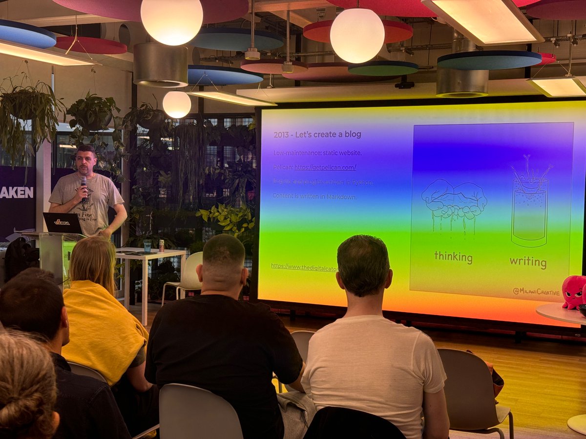 Kicking off the Django London Meetup with Leonardo Giordani <a href="/thedigicat/">The Digital Cat</a>!! 🎉🎉🎉