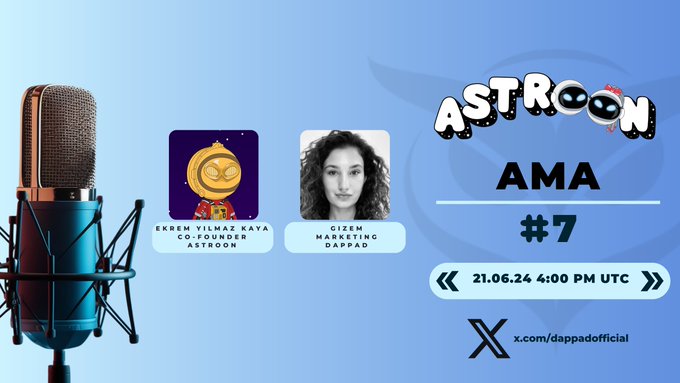 ama_tracker's tweet photo. 🌦️AMA Alert from @Dappadofficial with @PlayAstroon!
#dappad+ is Simplifying Web3 via Account Abstraction on Layer2.
#Astroon Member is vibrant community of gamers and enthusiasts united by entertainment, rewards, and exploration.
⏰June 21, 4 PM UTC
📌https://t.co/qdTrE02GGw
#AmaTracker