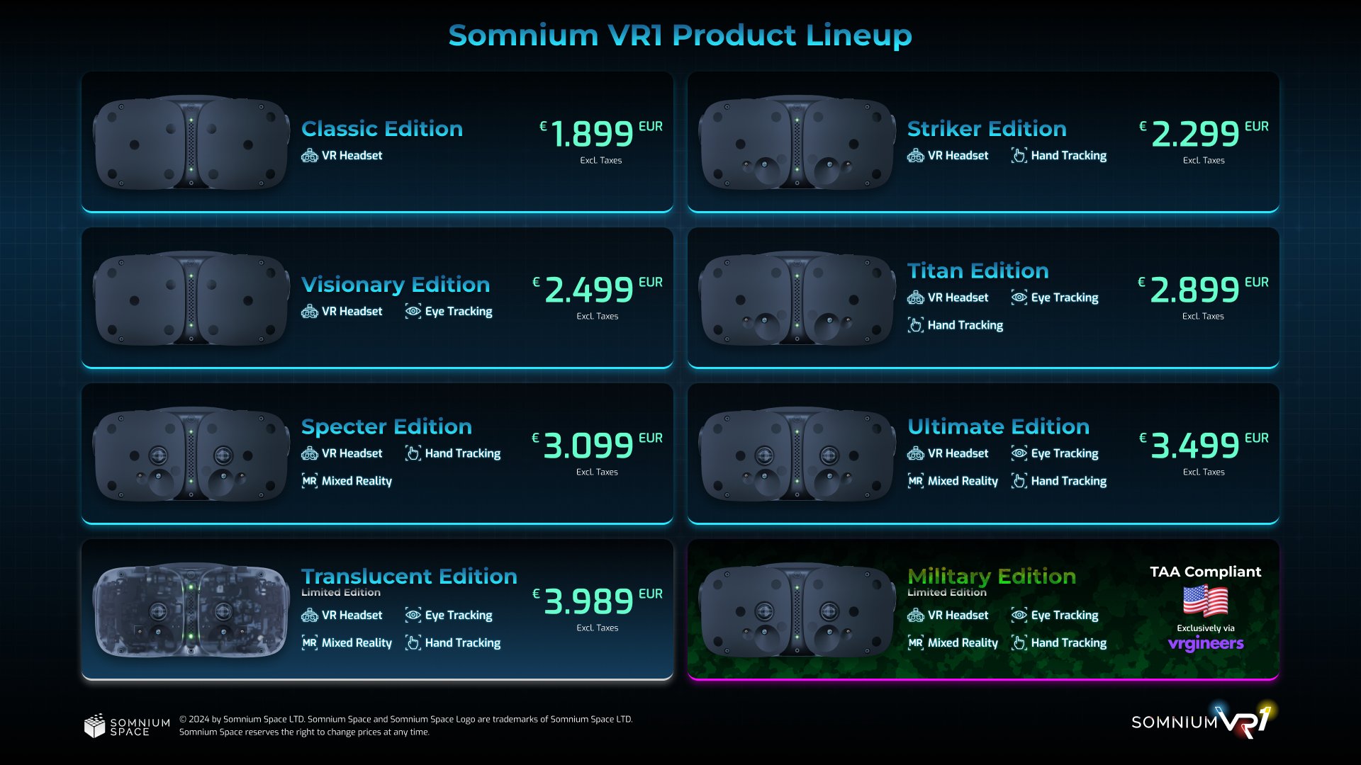 Somnium Space on X: “💵FINAL Prices for all #VR1 Variants are here