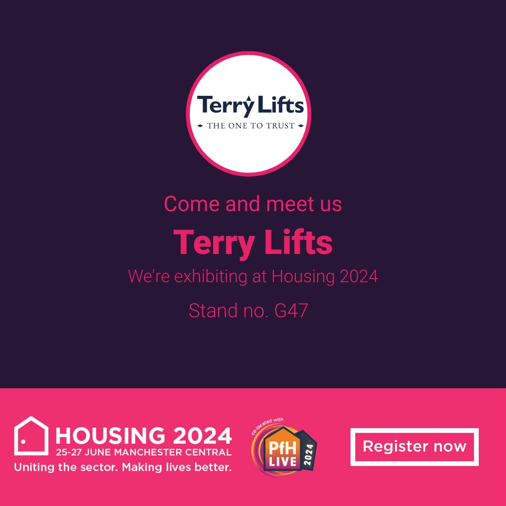 The countdown is on to #Housing2024! 🏡 Join us at Stand G47 to chat with our experts about our reliable, customisable British lifts. Terry Lifts: the name to trust for quality and service.

📆 25-27 June
📍 Manchester Central

Register ➡️ bit.ly/3zfANf8