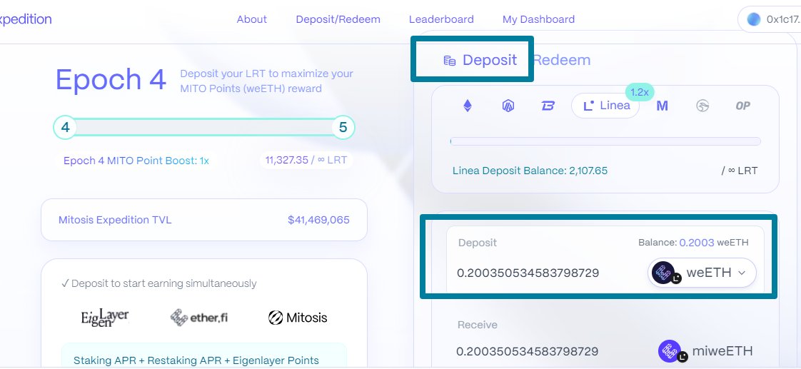 DragonCrip's tweet photo. MITOSIS AIRDROP 4x1 

🪂 ETHERFI + MITOSIS + LINEA SURGE + EIGENLAYER

4 Grandes Noticias:

1⃣ Abrieron Mitosis la Epoch 4 (Ultima). Suma puntos mitosis

2⃣ Linea anunció puntos LXP-L y puntos de Linea Surge a los depósitos en Mitosis.

3⃣ Sumas puntos Etherfi airdrop S2 el 30 de Junio

4⃣ Sumas Puntos EigenLayer Airdrop temporada 2

El dia de Hoy agregaron a Mitosis en la campaña de Linea Surge.

Con esto cambio mi estrategia y muevo parte de capital de Linea a Mitosis para sumar mas puntos a su AIRDROP.

Tengo una posición en Mendi Finance, esta la cerrare y la moveré a Mitosis

Con los token hice uno swap en Jumper a weETH

1) Voy a Mitosis 
https://t.co/TtCB5r2MTO

2) Seleccionó Pool de Linea y la cantidad a depositar.
Se recomienda mayor a 0.1 ETH para que te comiencen a contabilizar los multiplicadores en Mitosis

3) Completa los distintos Badge y tareas para sumar puntos y obtener multiplicadores.

Mis métricas en Mitosis hasta la fecha con este nueva inversión:

Total:  0.5004 MiweETH
Boost: x 2.71
Rank: 2587
Total MITO Points: 144.308

Métricas en Linea Surge
Rank: 15.800
Puntos: 109.000 

Regresare a fin de mes para ver como estan las métricas y si subi en el Rank

Recuerden:
- Los riesgo de las plataformas son exploit o Hackeó
- Los weETH se pueden retirar de Mitosis en cualquier momento.

Para mas Info @MitosisOrg