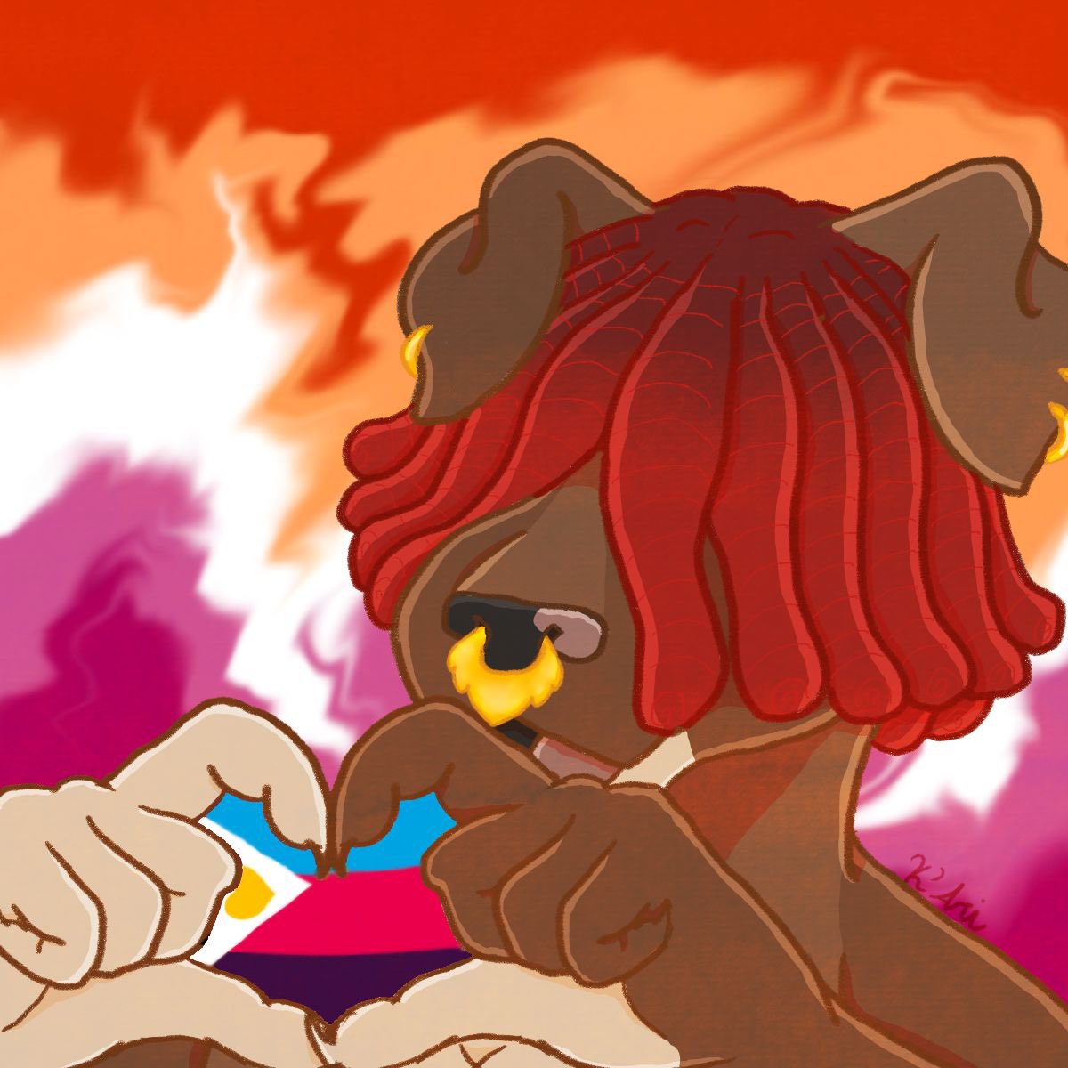 DerppMonster's tweet image. Heyo! I’m Kash! 

Just your average afrolatina poly sapphic pibble here to-
Draw🎨🖌️
            Make friends👥
                        Be a silly pup 🐶🐾
                                        Sesh🍃💨
I love experimenting with my art and drawing 420 themes!