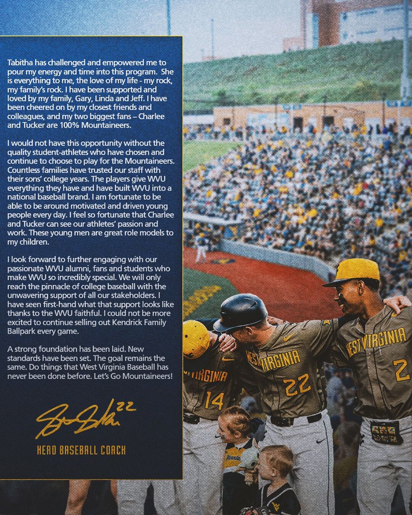 WVU Baseball (@wvubaseball) on Twitter photo A message to Mountaineer Nation from the 20th head coach in program history, <a href="/stevesabins/">Steve Sabins</a> βοΈ
#HailWV A message to Mountaineer Nation from the 20th head coach in program history, <a href="/stevesabins/">Steve Sabins</a> βοΈ
#HailWV