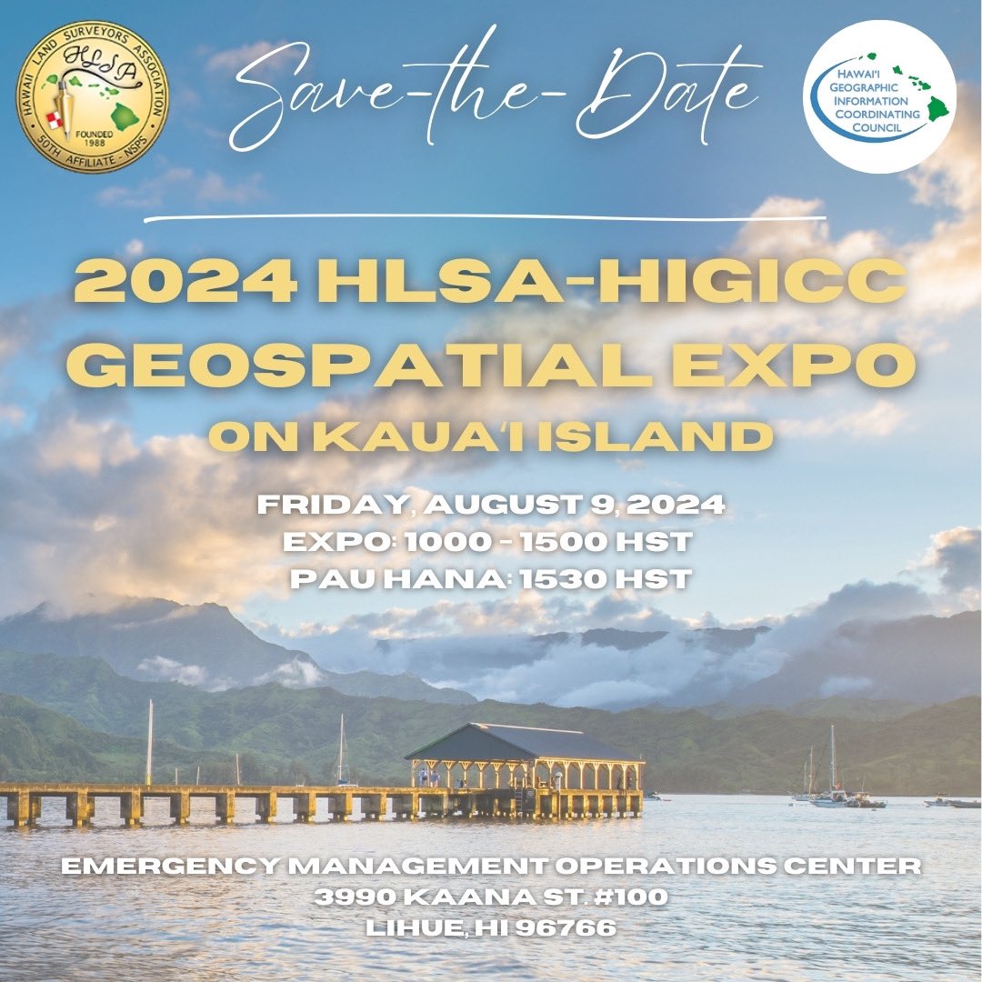 HIGICC's tweet image. HLSA-HIGICC Geospatial Expo and Pau Hana on Kauai Island! Save the date for August 9, 2024.

Thank you to @frontierprecision for sponsoring this event!

#higicc #hlsa #kauai #expo #geospatial #gis #drone #survey