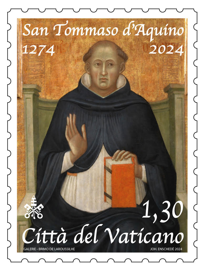 Rthomiste's tweet photo. La Poste vaticane a créé ce beau timbre pour le jubilé de saint Thomas d'Aquin. Merci à Claire Rousseau pour cette initiative ! On peut le commander ici : https://t.co/5ijKbUlb1s https://t.co/8phbxLPgUD