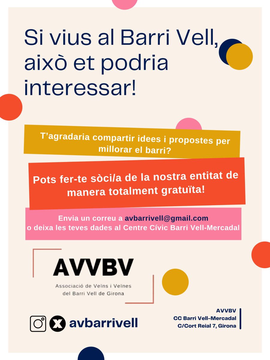 Vius al Barri Vell? 
Vine i col·labora amb l'<a href="/avbarrivell/">Associació Veïns i Veïnes Barri Vell de Girona</a>!