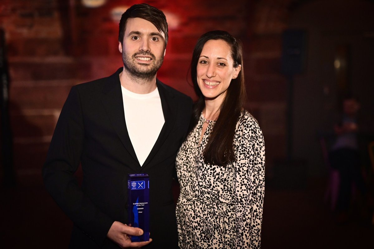 FhiorRestaurant's tweet photo. We're thrilled to announce that Fhior has won 'Scottish Restaurant of the Year' at the 2024 @scotsmanfood awards! This honor is a testament to our dedicated team and amazing producers. Huge thanks to The Scotsman for a great night. Proud of Head Chef Martin and Manager Sheila! https://t.co/logeuTFd6x