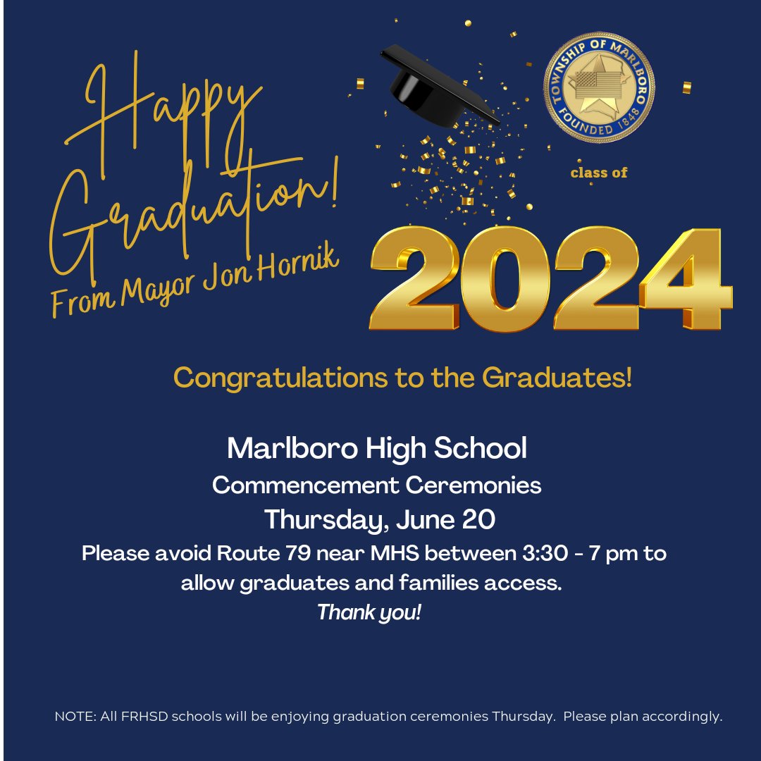 Marlboro Township (@marlborotwp) on Twitter photo TRAFFIC ALERT please avoid Route 79 near <a href="/MarlboroHSinNJ/">Marlboro HS Mustangs</a> as graduates and families celebrate. #graduation #classof2024 #congratulations TRAFFIC ALERT please avoid Route 79 near <a href="/MarlboroHSinNJ/">Marlboro HS Mustangs</a> as graduates and families celebrate. #graduation #classof2024 #congratulations