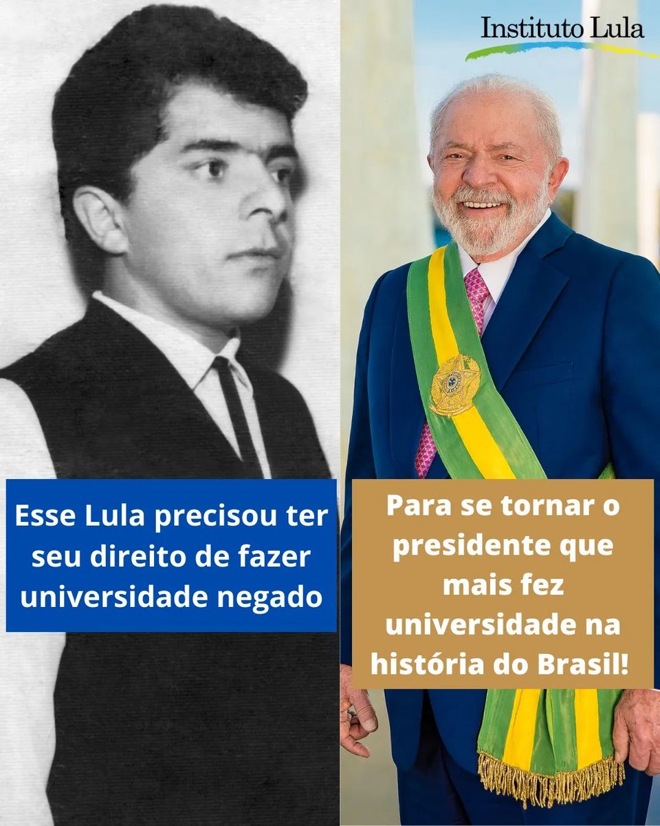 Foi preciso um torneiro mecânico chegar à Presidência do Brasil para a revolução na educação acontecer! 📚 #tbPT

✨Lula já anunciou a criação de mais 10 novos campi de universidades no Brasil. Com o investimento de R$ 5,5 bi, o objetivo é a expansão das universidades para todos