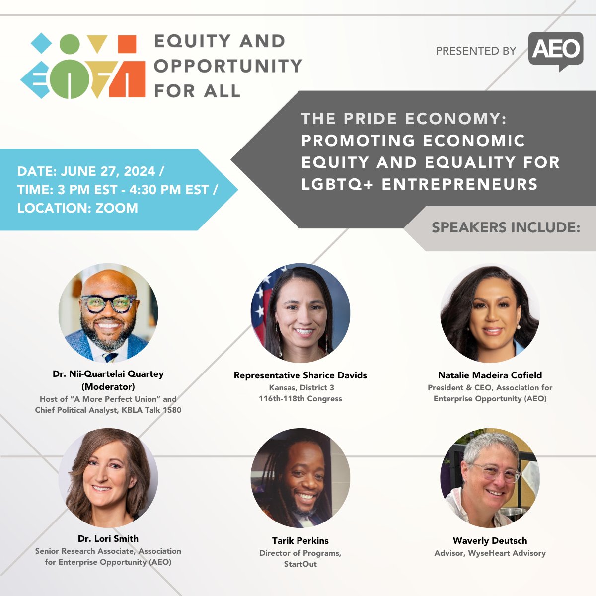 Speakers Announced -->Join <a href="/AEOworks/">AEO</a>' for the "The Pride Economy" on 6/27 at 3 PM EST. This virtual event aims to educate and equip #smallbiz service providers on how to effectively serve these entrepreneurs. RSVP now: ow.ly/xXUT50S20Tu