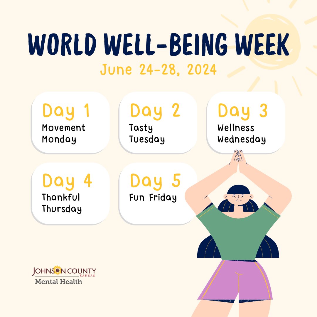 Get ready for World Well-Being Week (June 24-28)! Get warmed up for the week during #SelfCareSunday: take a walk, read a book, or relax with tea🧘‍♀️

Stay tuned for daily themes: Movement Monday, Tasty Tuesday, Wellness Wednesday, Thankful Thursday, and Fun Friday!

#SelfLoveSunday