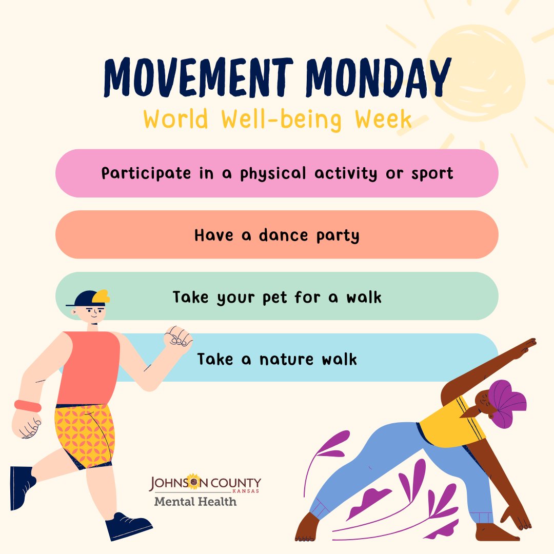 It's #MovementMonday! Kick off World Well-Being Week with fun activities: sports, dance parties, pet walks, or nature walks. Let's boost our well-being together! 🏃‍♀️🐾🌳

Share your Movement Monday moments! 

#WorldWellBeingWeek #MentalHealthMonday