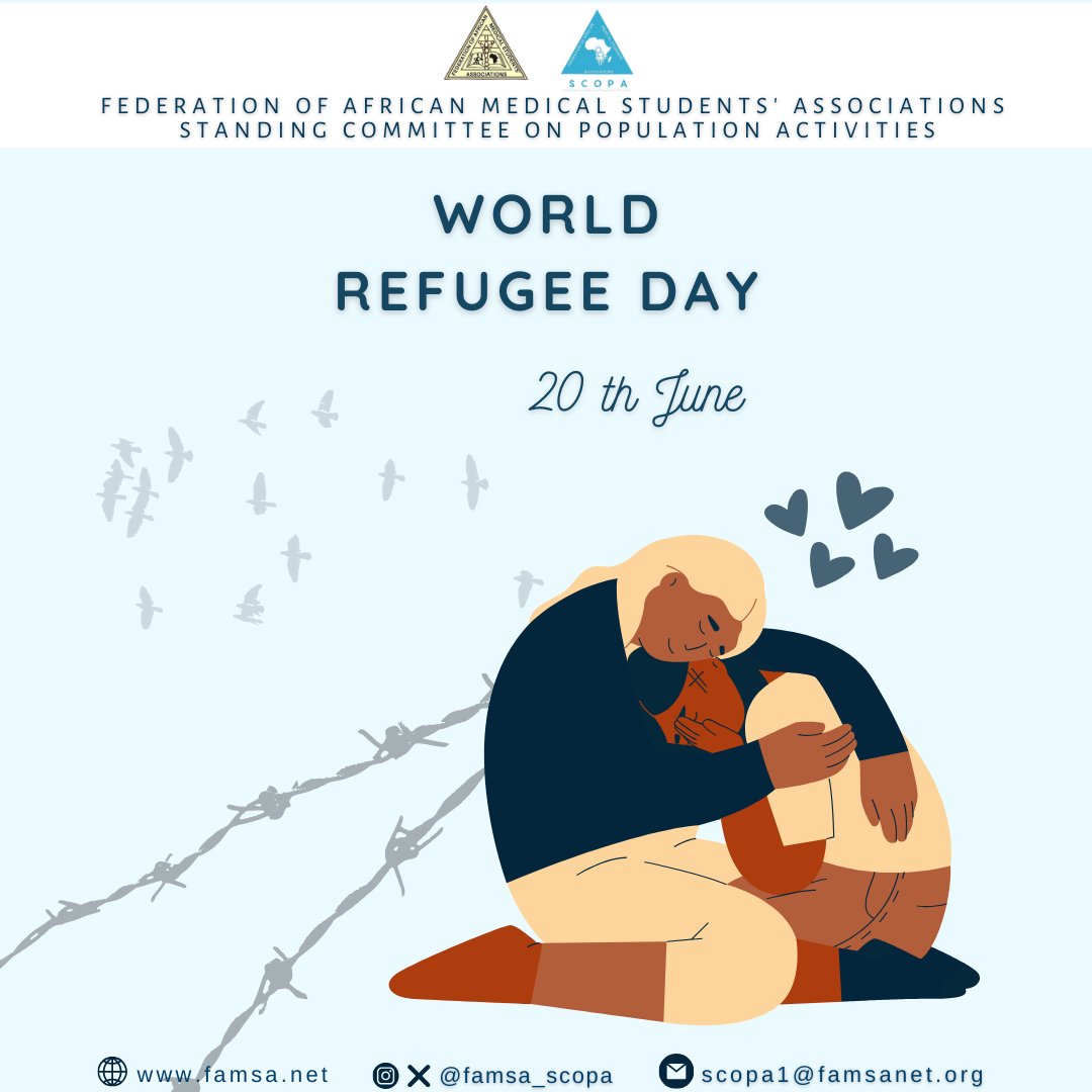 famsa_scopa's tweet photo. Dear Afromedics💙,
On this World Refugee Day, FAMSA SCOPA reaffirms its commitment to improving healthcare in Africa by standing in solidarity with refugees. We advocate for their health and well-being, promoting compassion and support for all.
#RefugeeWorldDay https://t.co/QXBfLDXZbO