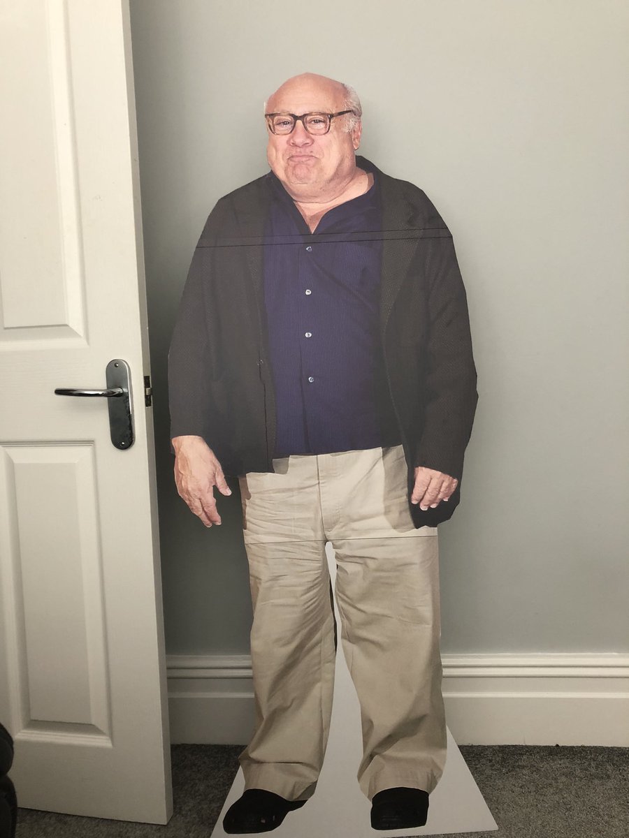 After coming down with covid for the first time, I received a special delivery of a life-sized <a href="/DannyDeVito/">Danny DeVito</a> cutout to “keep an eye on me”. I feel safe now.